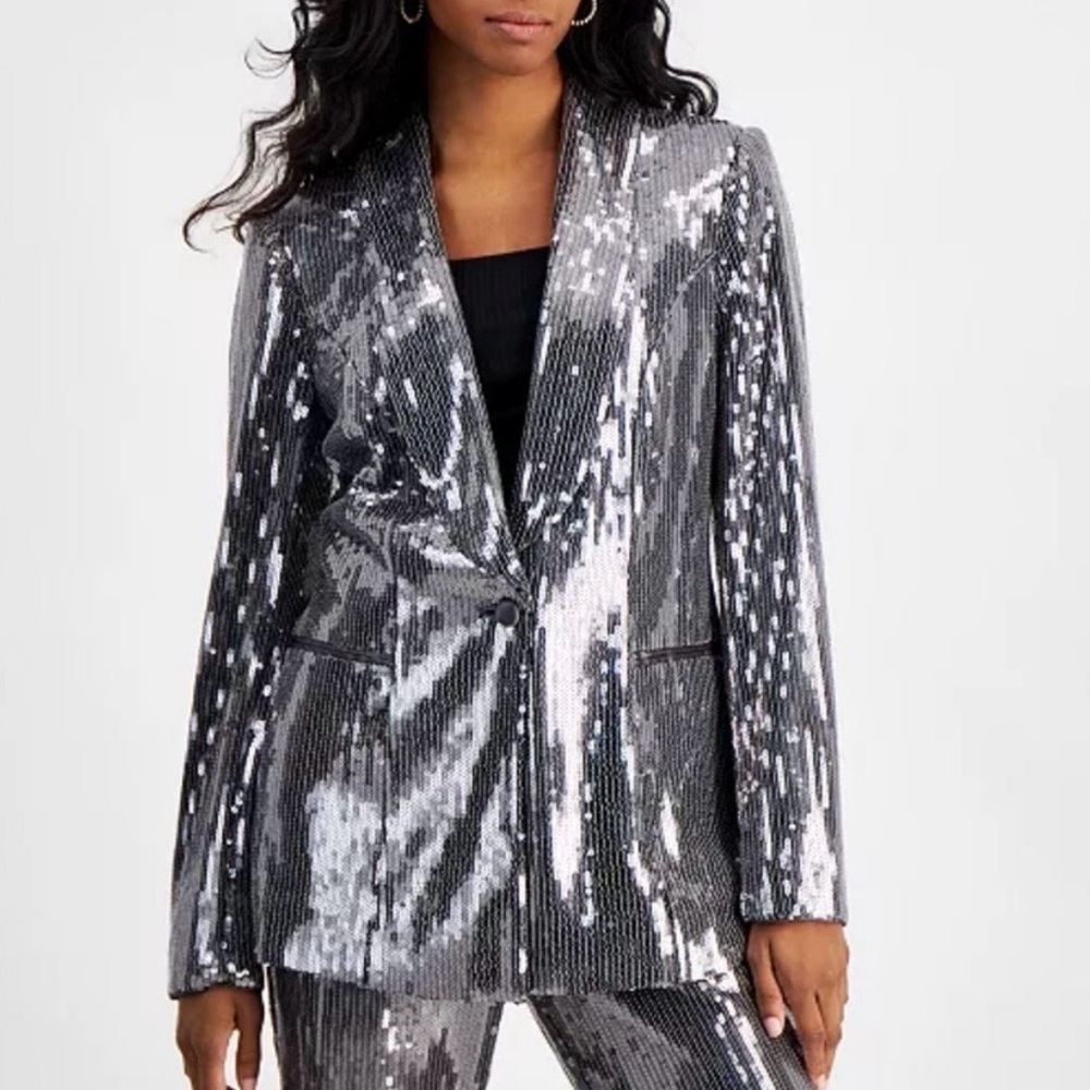 INC International Concepts Silver Sequin Blazer